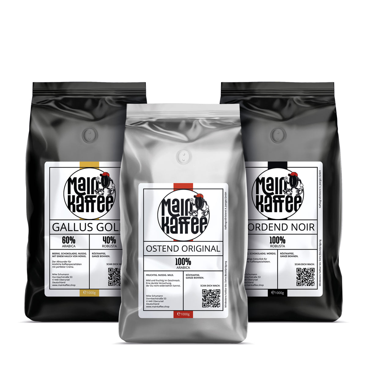 MainKaffee 3er-Kaffee-Bundle mit Gallus Gold, Ostend Original und Nordend Noir