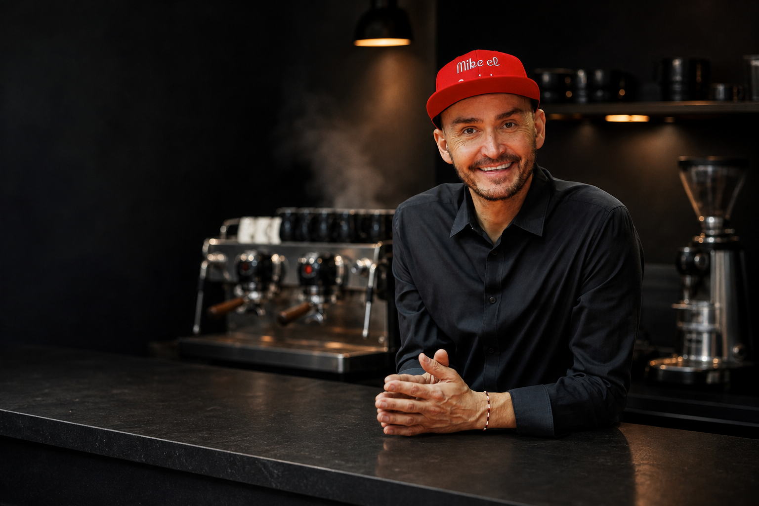 Mike Schumann an der Theke seiner Kaffeebar